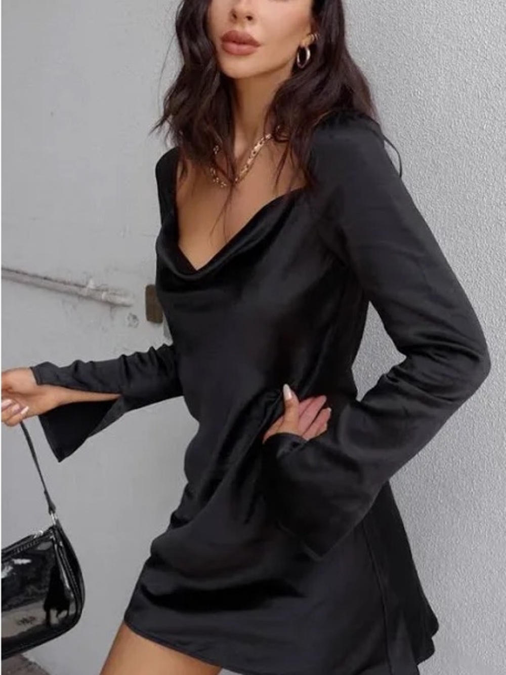 Princess Polly Black Satin Cowl Neck Mini Dress